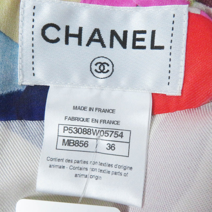 Pristine CHANEL one piece COCO MarkPattern Pink Blue Red Beige silk Women 36