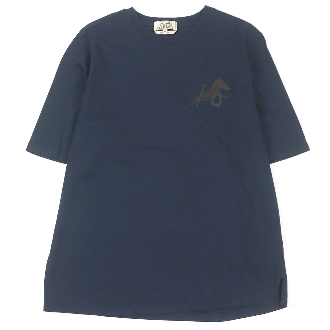 Great HERMES Short sleeve T-shirt Puzzle Eskettle Crew neck Navy cotton mens XS