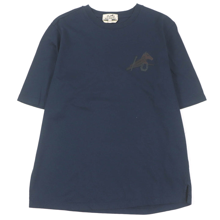Great HERMES Short sleeve T-shirt Puzzle Eskettle Crew neck Navy cotton mens XS