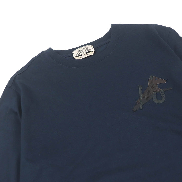 Great HERMES Short sleeve T-shirt Puzzle Eskettle Crew neck Navy cotton mens XS
