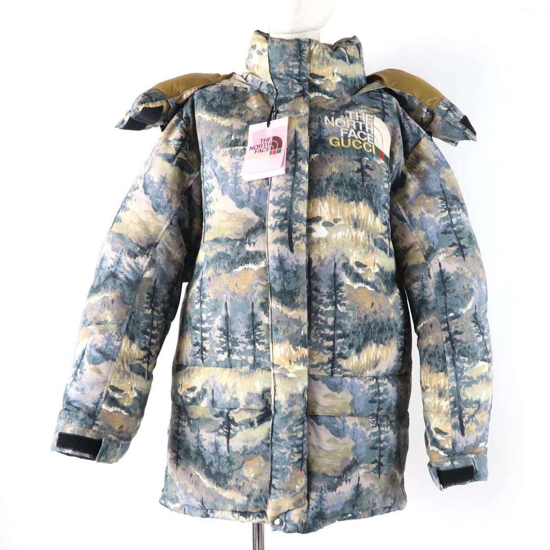 Pristine GUCCI×THE NORTH FACE down coat Forest print hooded Green system Women S 663921