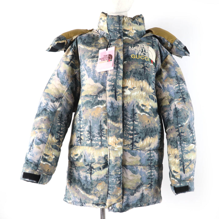 Pristine GUCCI×THE NORTH FACE down coat Forest print hooded Green system Women S 663921