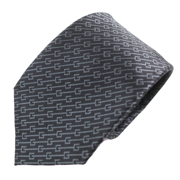 Excellent GUCCI tie G logo regimental stripes Dark brown gray silk mens