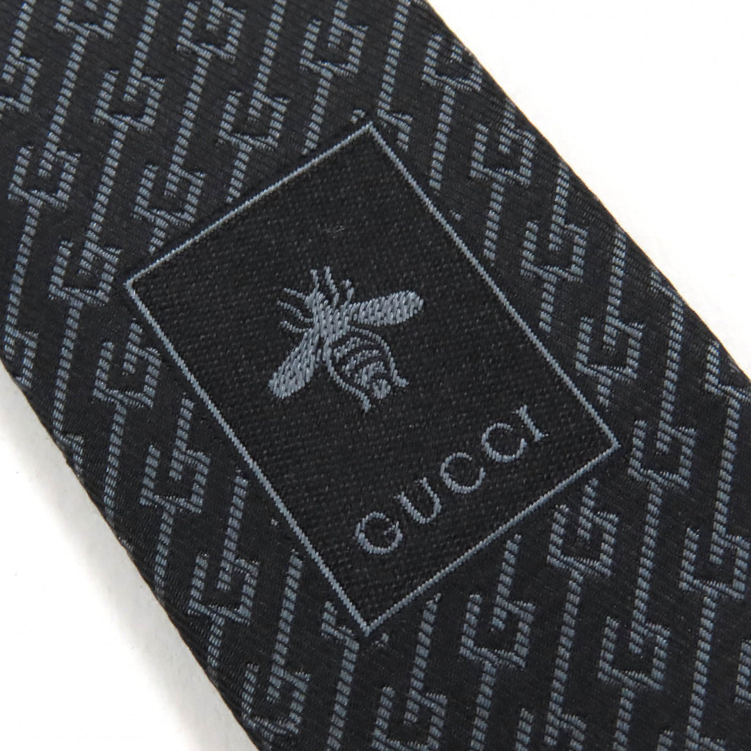 Excellent GUCCI tie G logo regimental stripes Dark brown gray silk mens