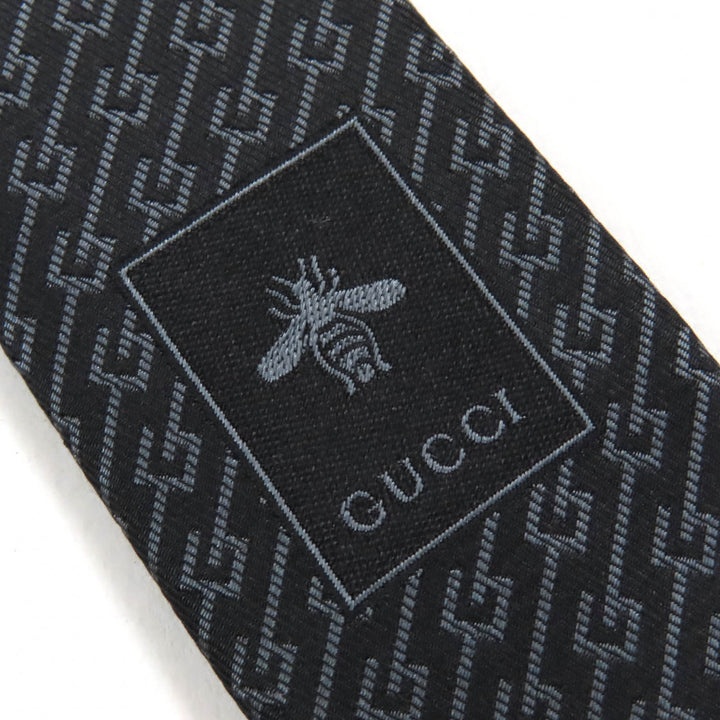 Excellent GUCCI tie G logo regimental stripes Dark brown gray silk mens