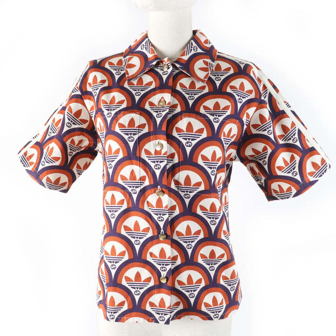 Pristine GUCCI×adidas Short sleeve shirt Trefoil logo Orange series Women 36