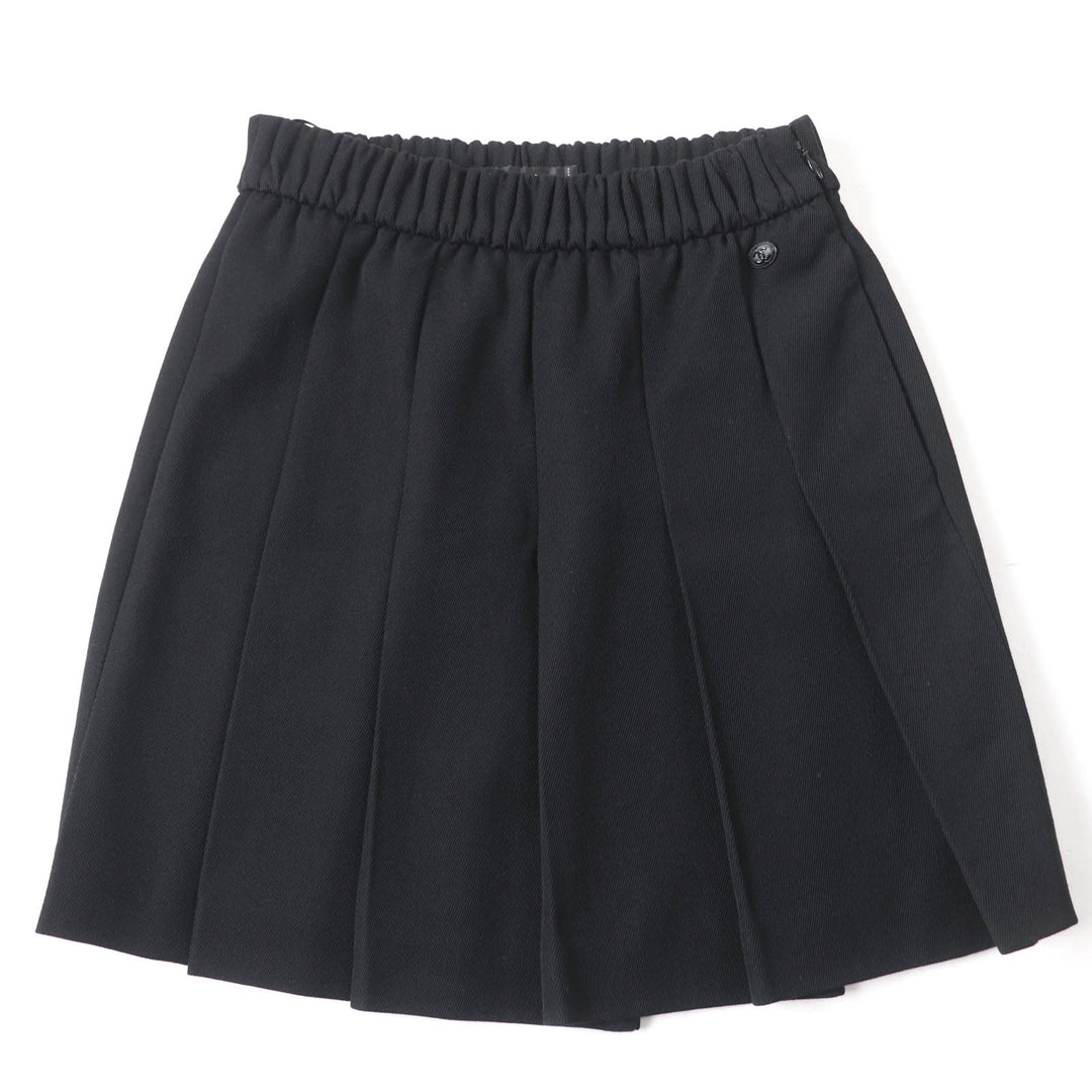 Great CHANEL Pleated skirt COCO Mark button black wool Women 34 P46707V34279
