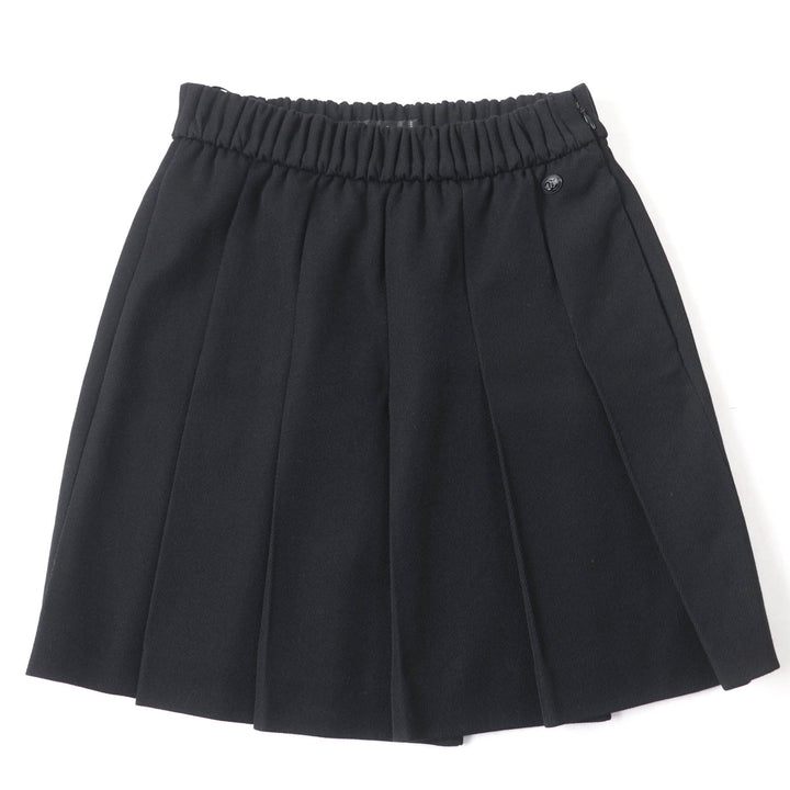 Great CHANEL Pleated skirt COCO Mark button black wool Women 34 P46707V34279