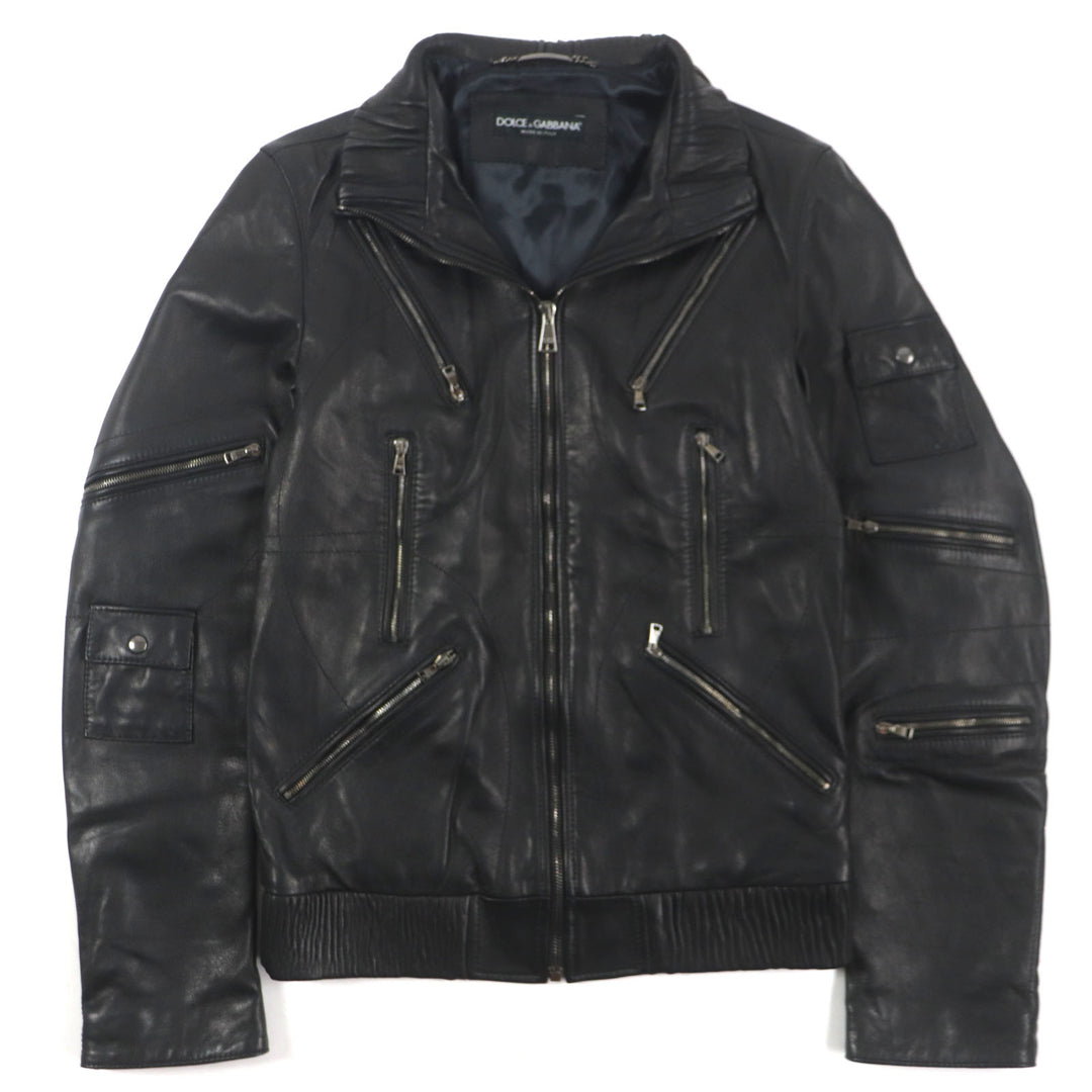 Great DOLCE&GABBANA Leather jacket Black Tag Multi-Pocket Zip-Up Blouson 44