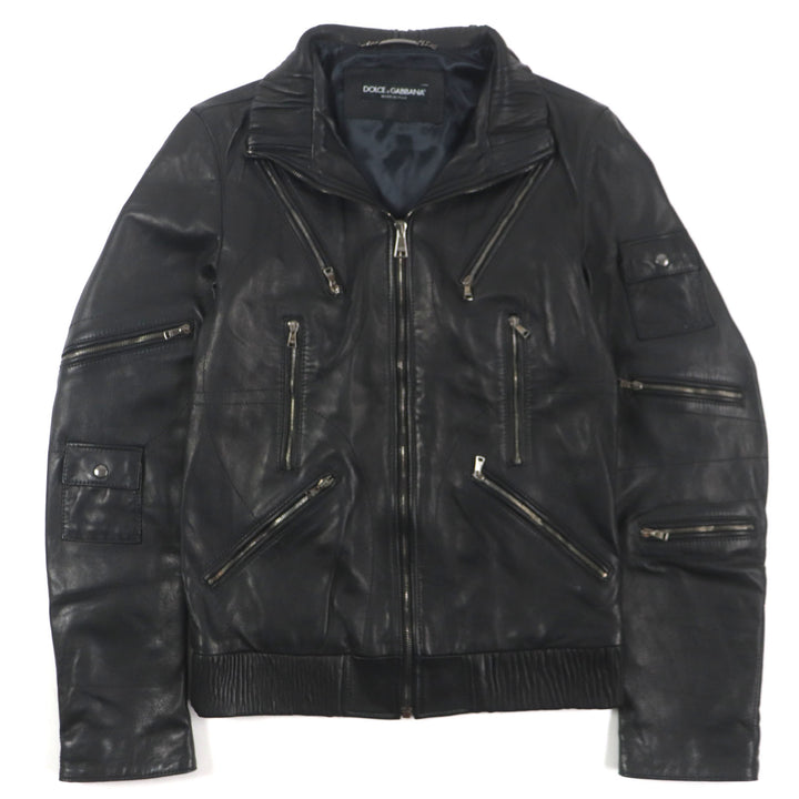Great DOLCE&GABBANA Leather jacket Black Tag Multi-Pocket Zip-Up Blouson 44