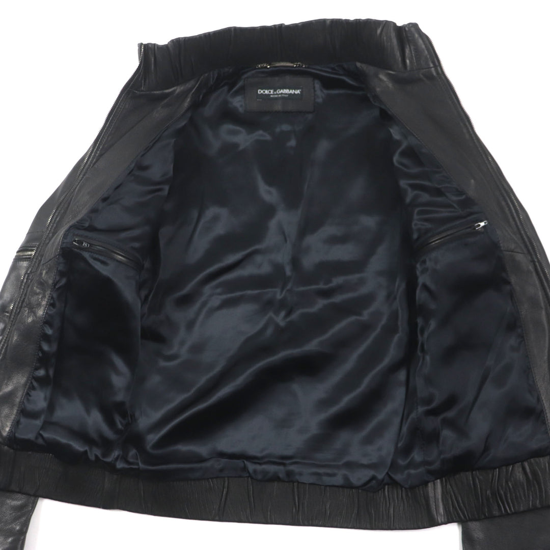 Great DOLCE&GABBANA Leather jacket Black Tag Multi-Pocket Zip-Up Blouson black Lamb leather mens 44