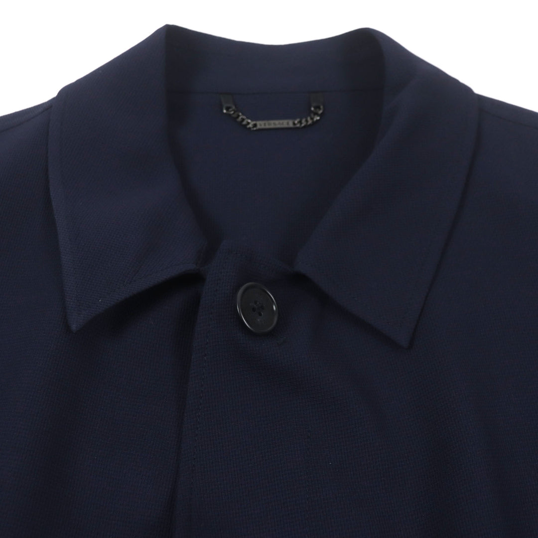 Excellent VERSACE coat Hidden placket Logo buttons Lightweight Navy wool mens 54