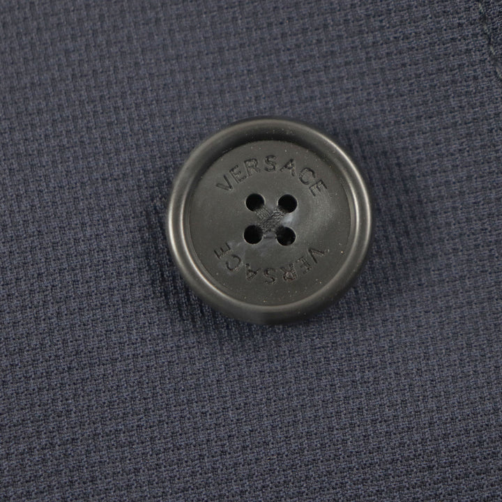 Excellent VERSACE coat Hidden placket Logo buttons Lightweight Navy wool mens 54