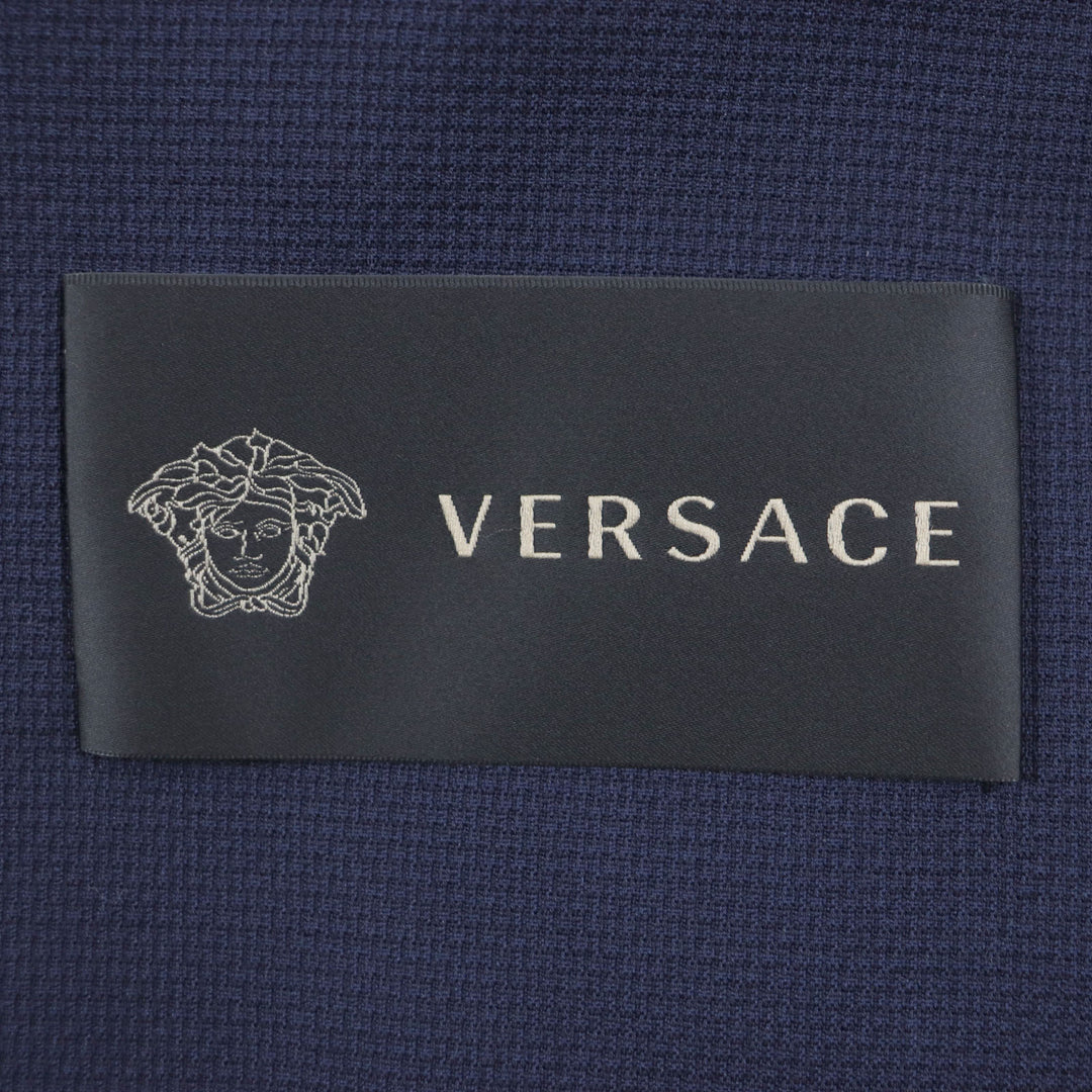 Excellent VERSACE coat Hidden placket Logo buttons Lightweight Navy wool mens 54