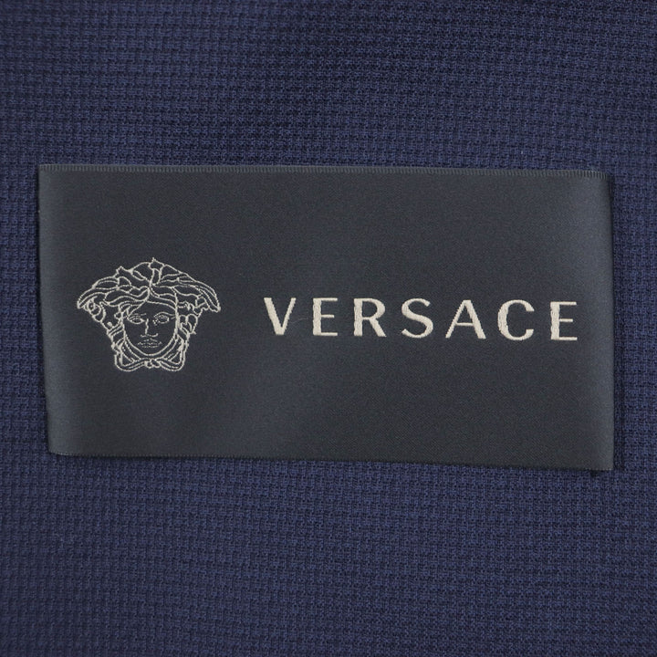 Excellent VERSACE coat Hidden placket Logo buttons Lightweight Navy wool mens 54