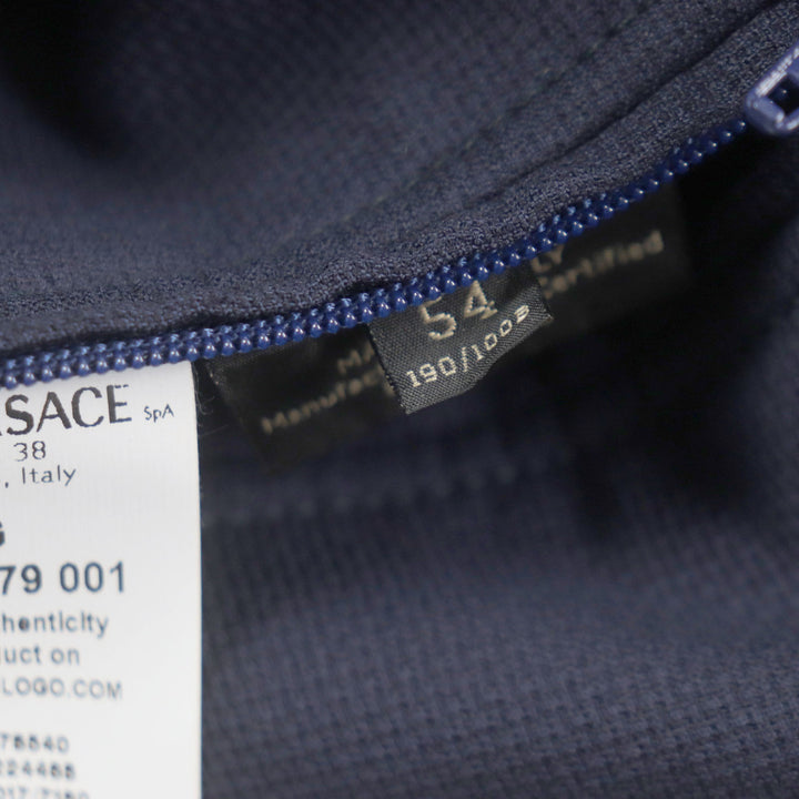Excellent VERSACE coat Hidden placket Logo buttons Lightweight Navy wool mens 54