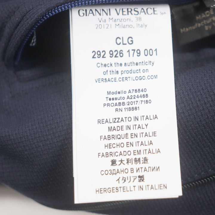 Excellent VERSACE coat Hidden placket Logo buttons Lightweight Navy wool mens 54