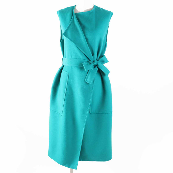 Pristine HERMES Best Serie Button Belt Wrap Long Gilet green cashmere Women 34
