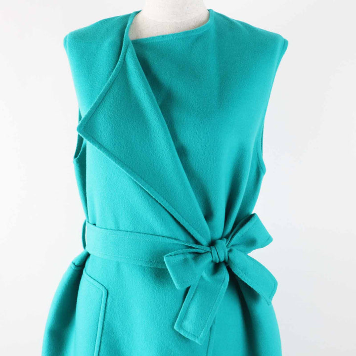 Pristine HERMES Best Serie Button Belt Wrap Long Gilet green cashmere Women 34