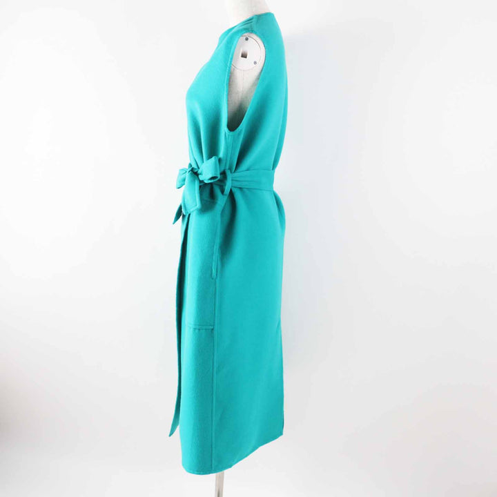 Pristine HERMES Best Serie Button Belt Wrap Long Gilet green cashmere Women 34