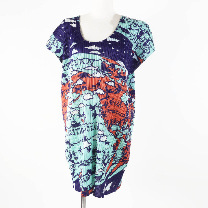 Excellent PLEATS PLEASE one piece World Map Ocean Multi polyester 3 PP23-JT607