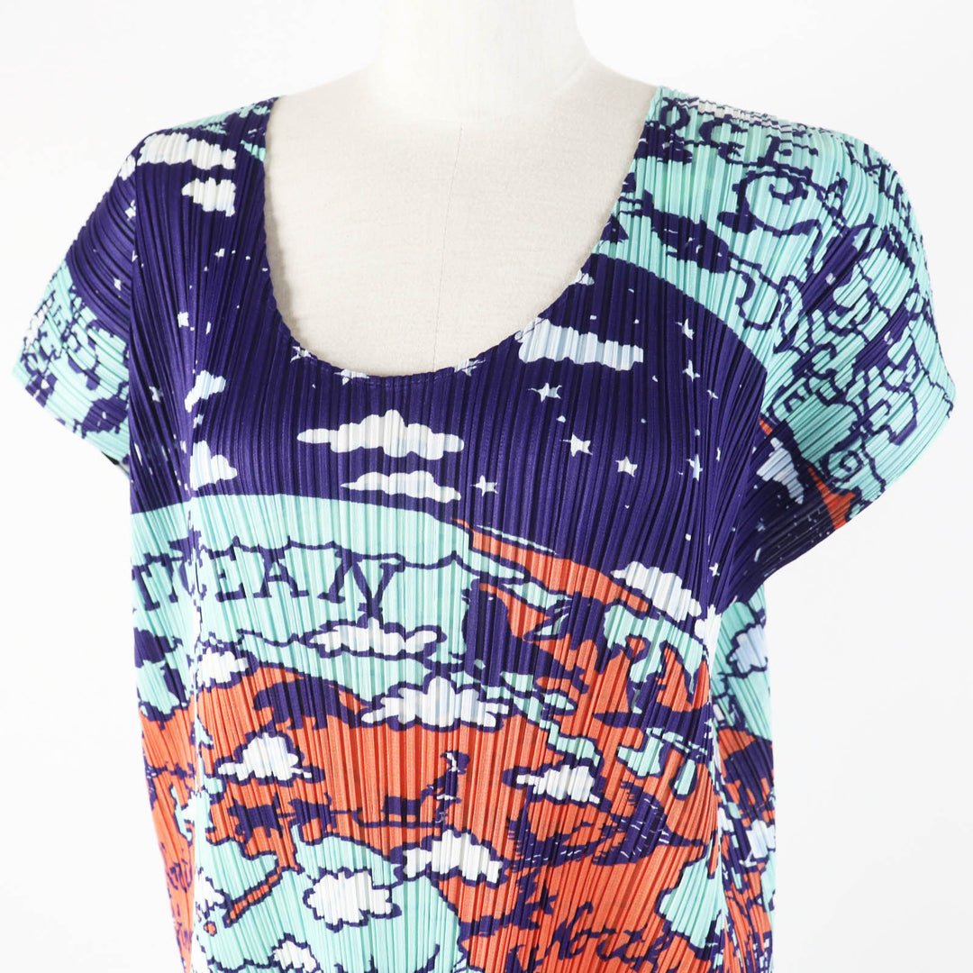 Excellent PLEATS PLEASE one piece World Map Ocean Multi polyester 3 PP23-JT607