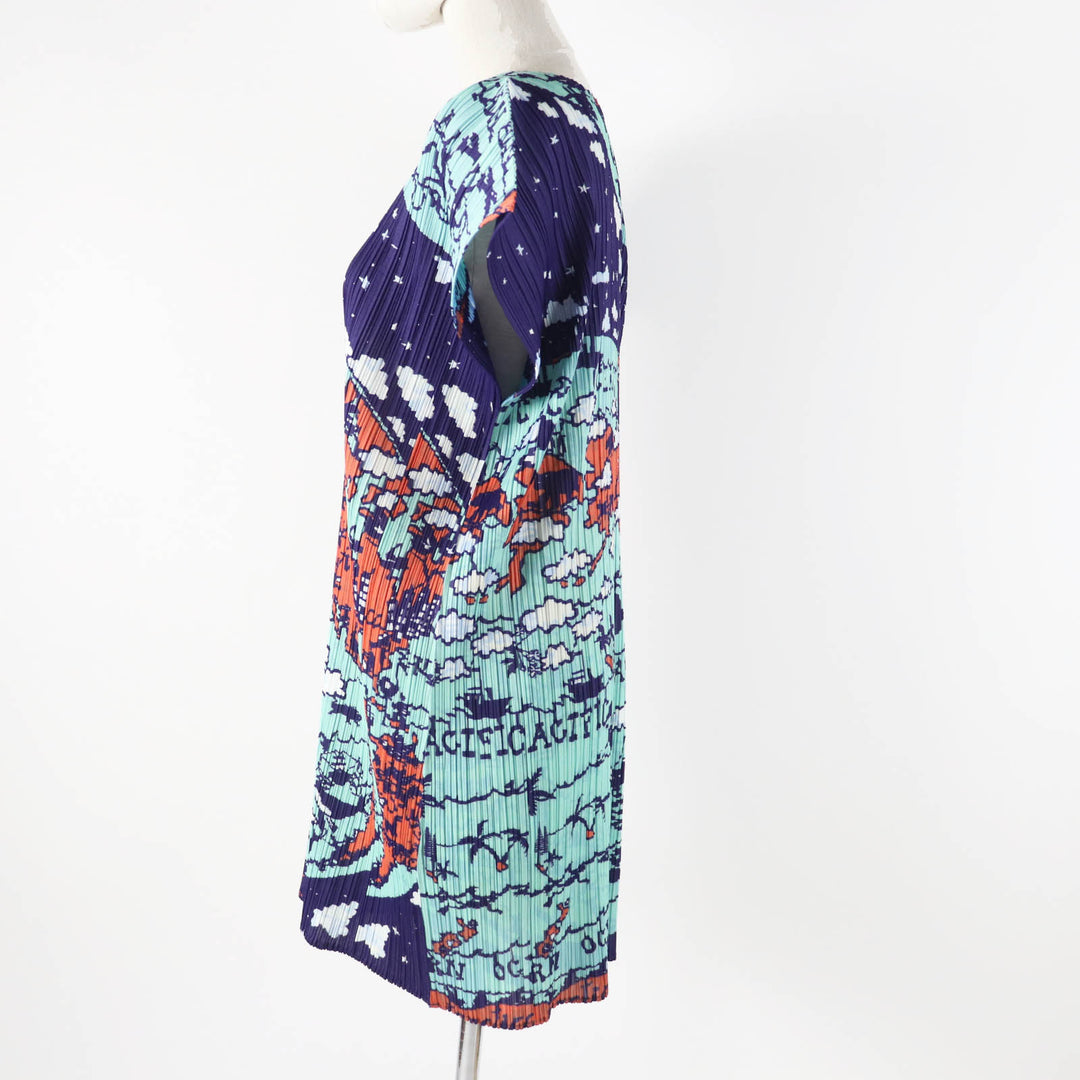 Excellent PLEATS PLEASE one piece World Map Ocean Multi polyester 3 PP23-JT607