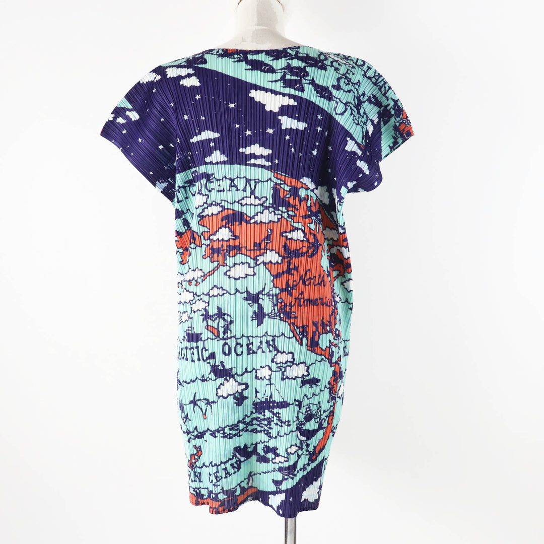 Excellent PLEATS PLEASE one piece World Map Ocean Multi polyester 3 PP23-JT607