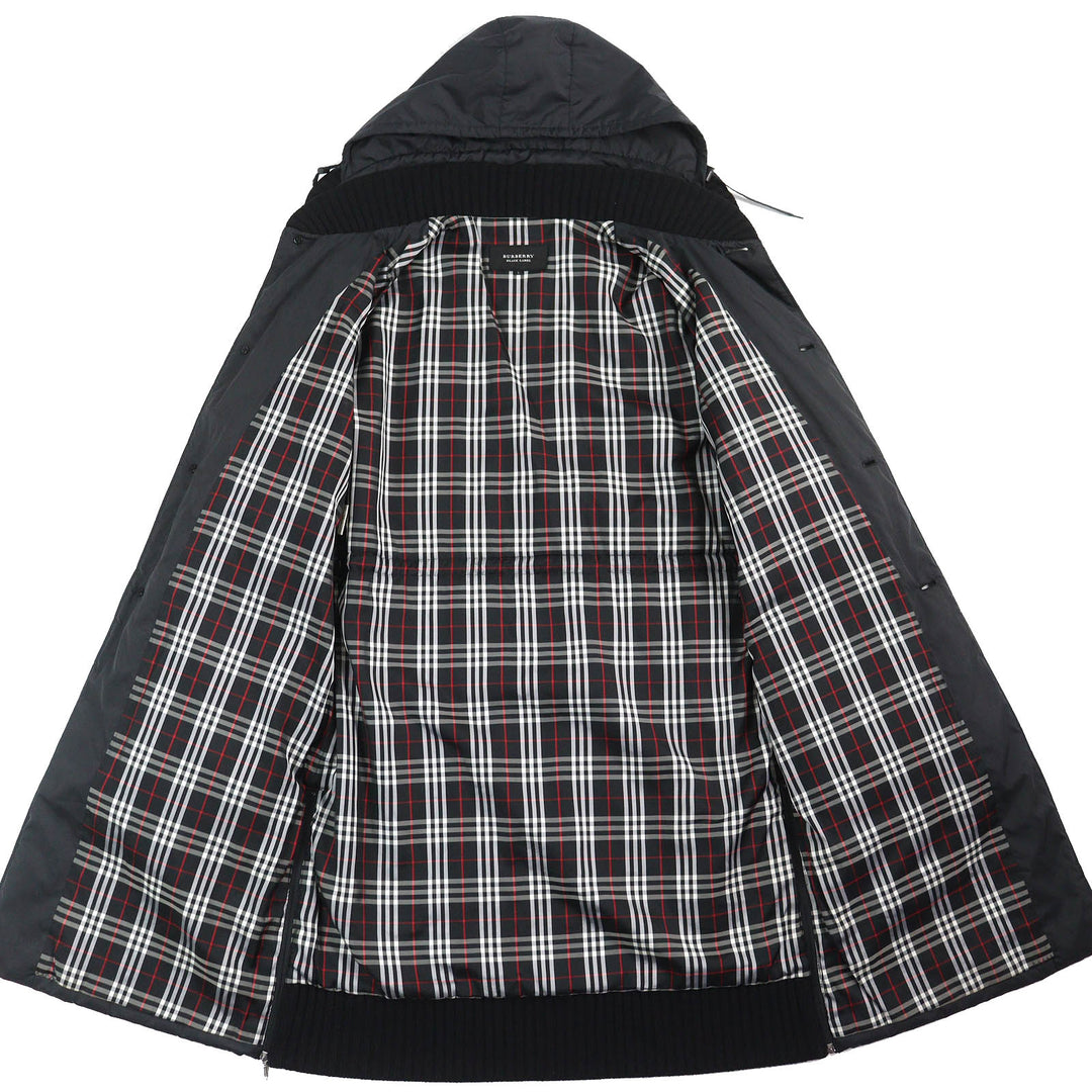 Great BURBERRY BLACK LABEL coat Checkered Pattern Knit Lining, Padded, Hooded mens L