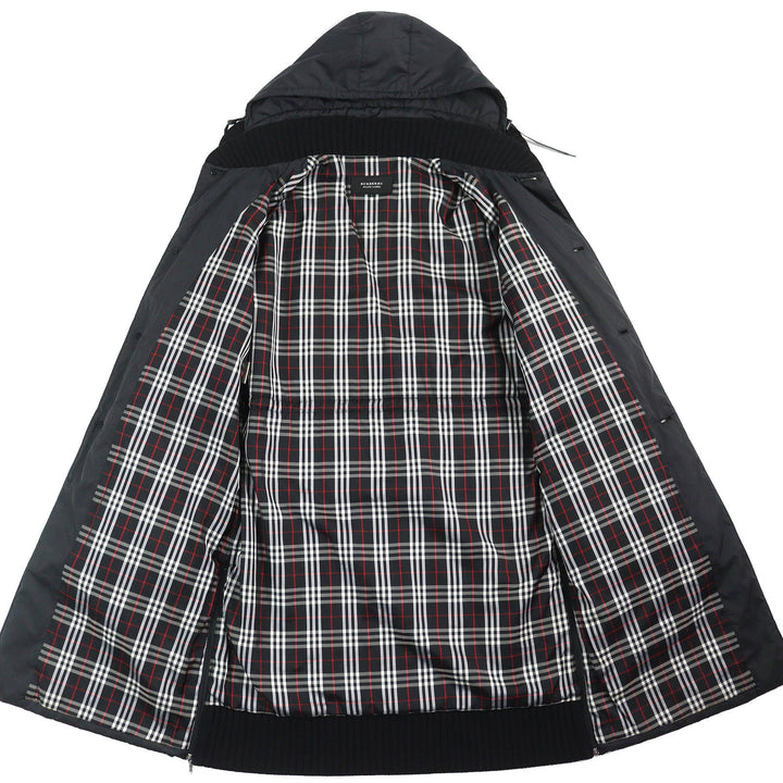 Great BURBERRY BLACK LABEL coat Checkered Pattern Knit Lining, Padded, Hooded