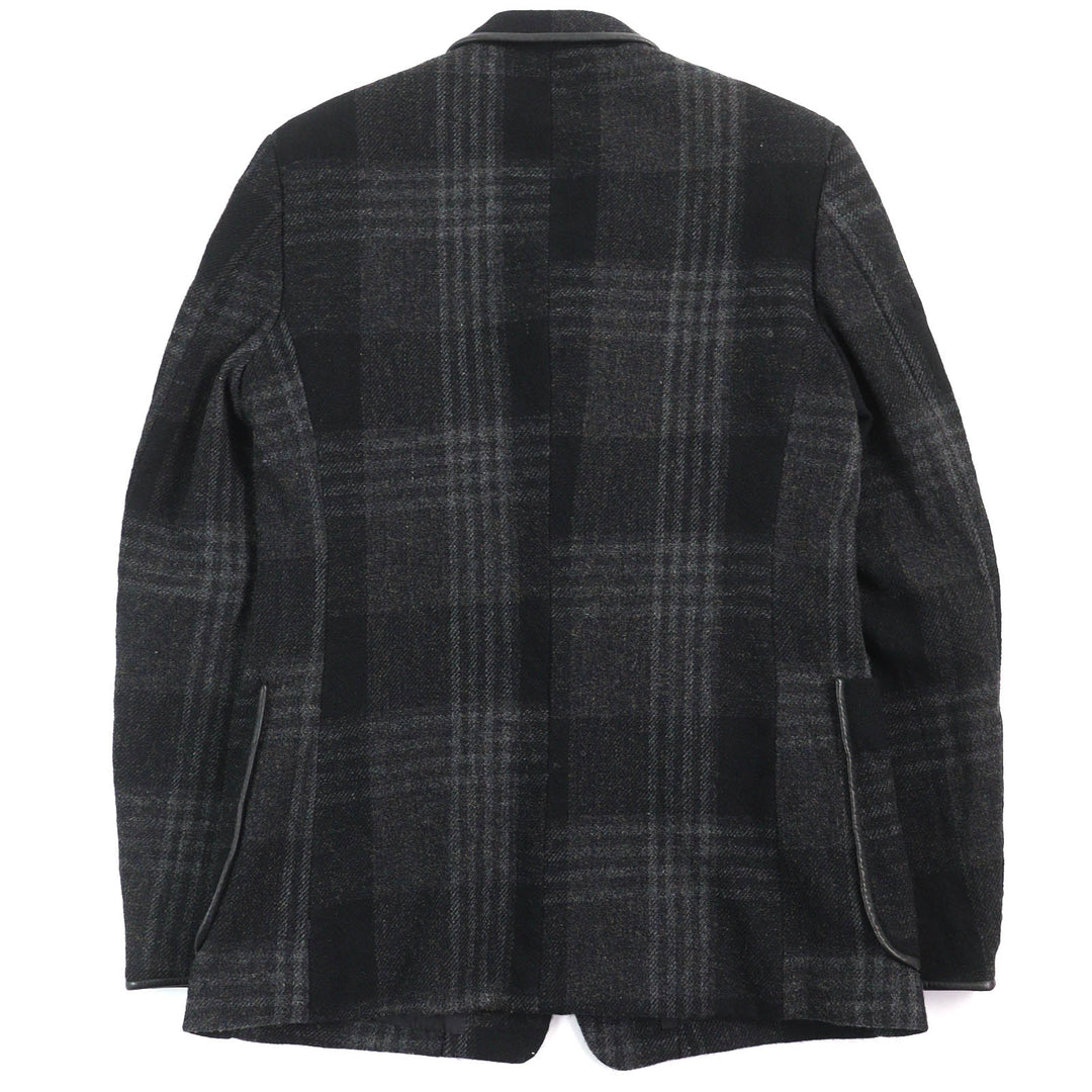 Great Y’s for men tailored jacket Leather trimmed check pattern tweed Black series polyester mens 3 MO-J12-105