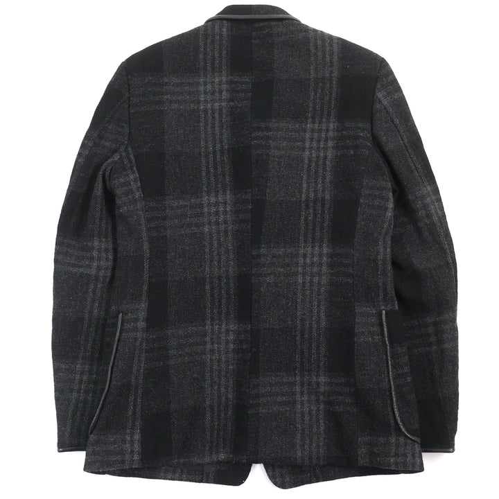 Great Y’s for men tailored jacket Leather trimmed check pattern tweed Black series polyester mens 3 MO-J12-105
