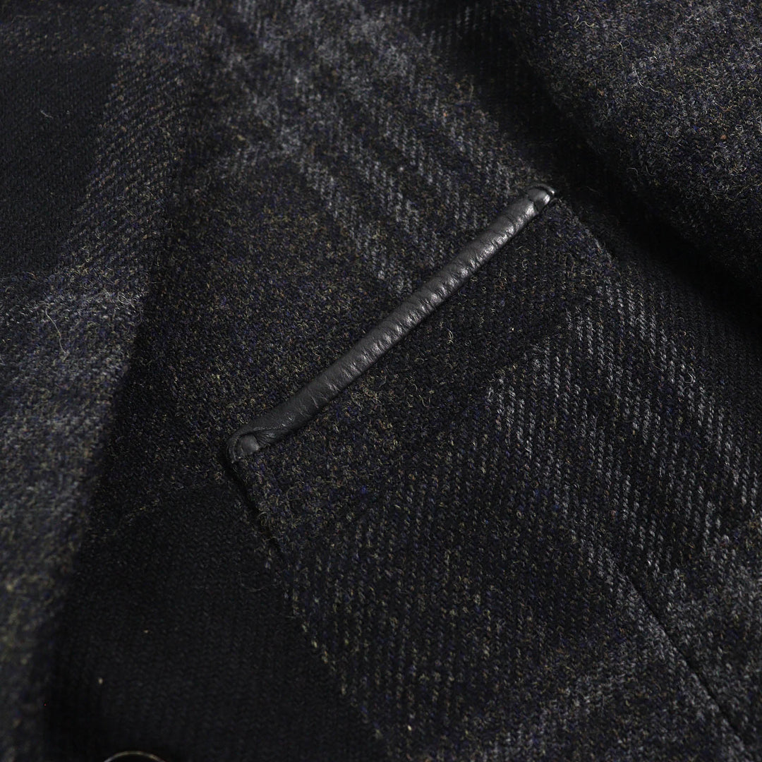 Great Y’s for men tailored jacket Leather trimmed check pattern tweed Black series polyester mens 3 MO-J12-105