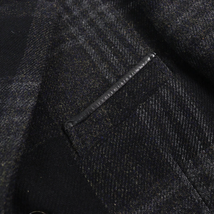 Great Y’s for men tailored jacket Leather trimmed check pattern tweed Black series polyester mens 3 MO-J12-105