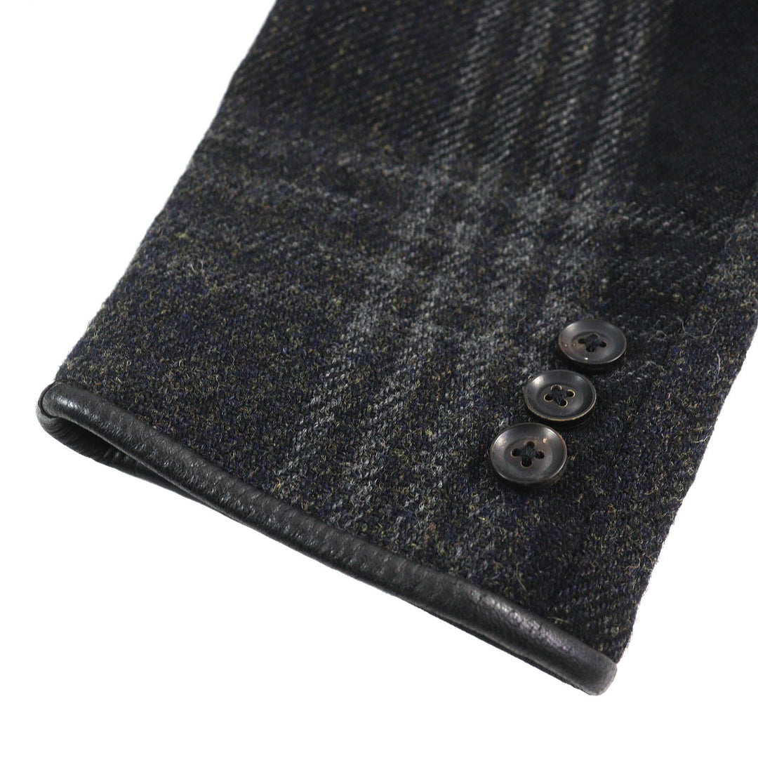 Great Y’s for men tailored jacket Leather trimmed check pattern tweed Black series polyester mens 3 MO-J12-105