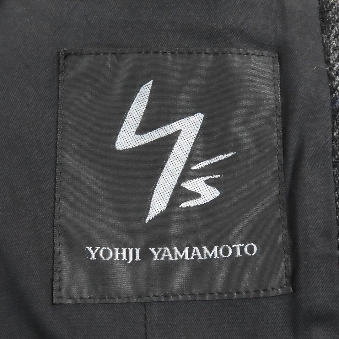 Great Y’s for men tailored jacket Leather trimmed check pattern tweed Black series polyester mens 3 MO-J12-105