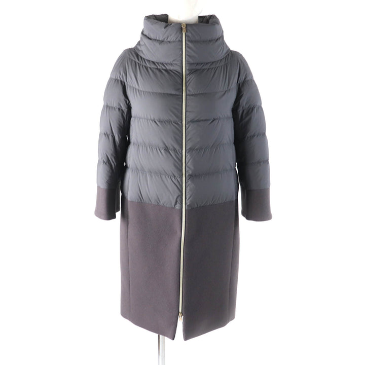 Excellent Herno down coat Stand collar Logo ZIP Wool switching gray wool Women 40 PI0832D