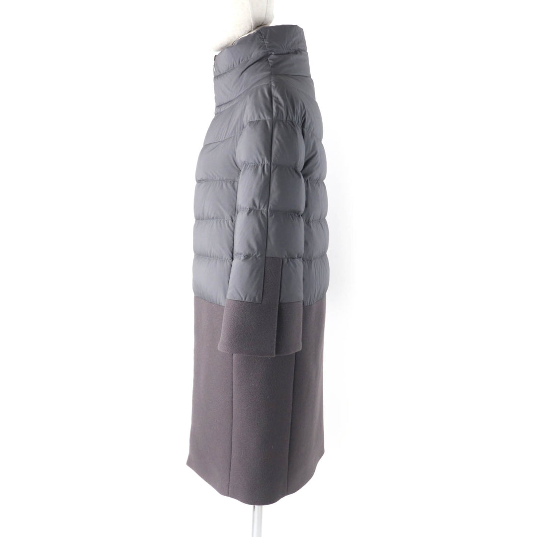 Excellent Herno down coat Stand collar Logo ZIP Wool switching gray wool Women 40 PI0832D