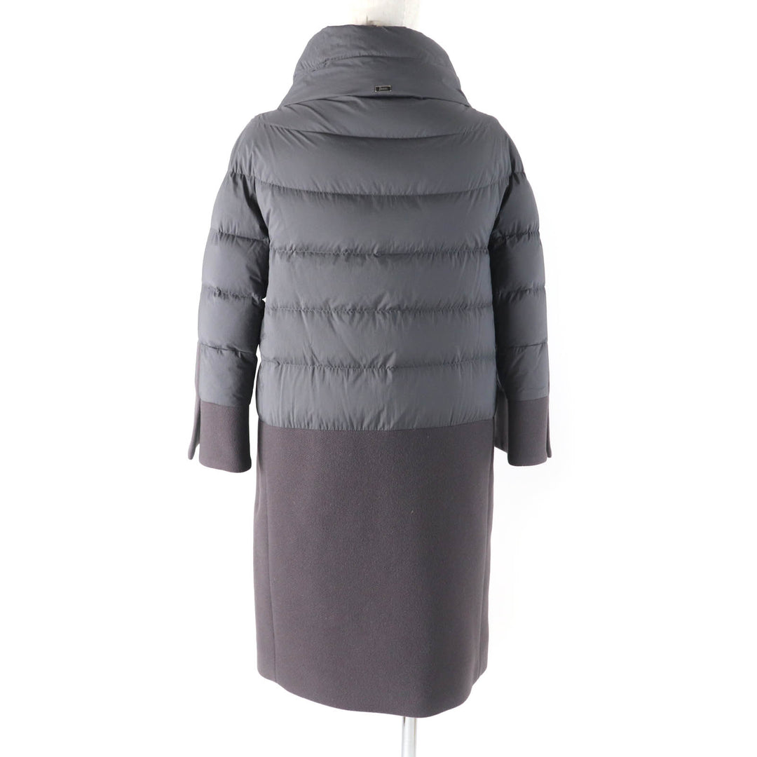 Excellent Herno down coat Stand collar Logo ZIP Wool switching gray wool Women 40 PI0832D