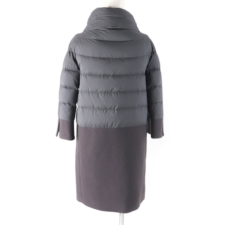 Excellent Herno down coat Stand collar Logo ZIP Wool switching gray wool Women 40 PI0832D