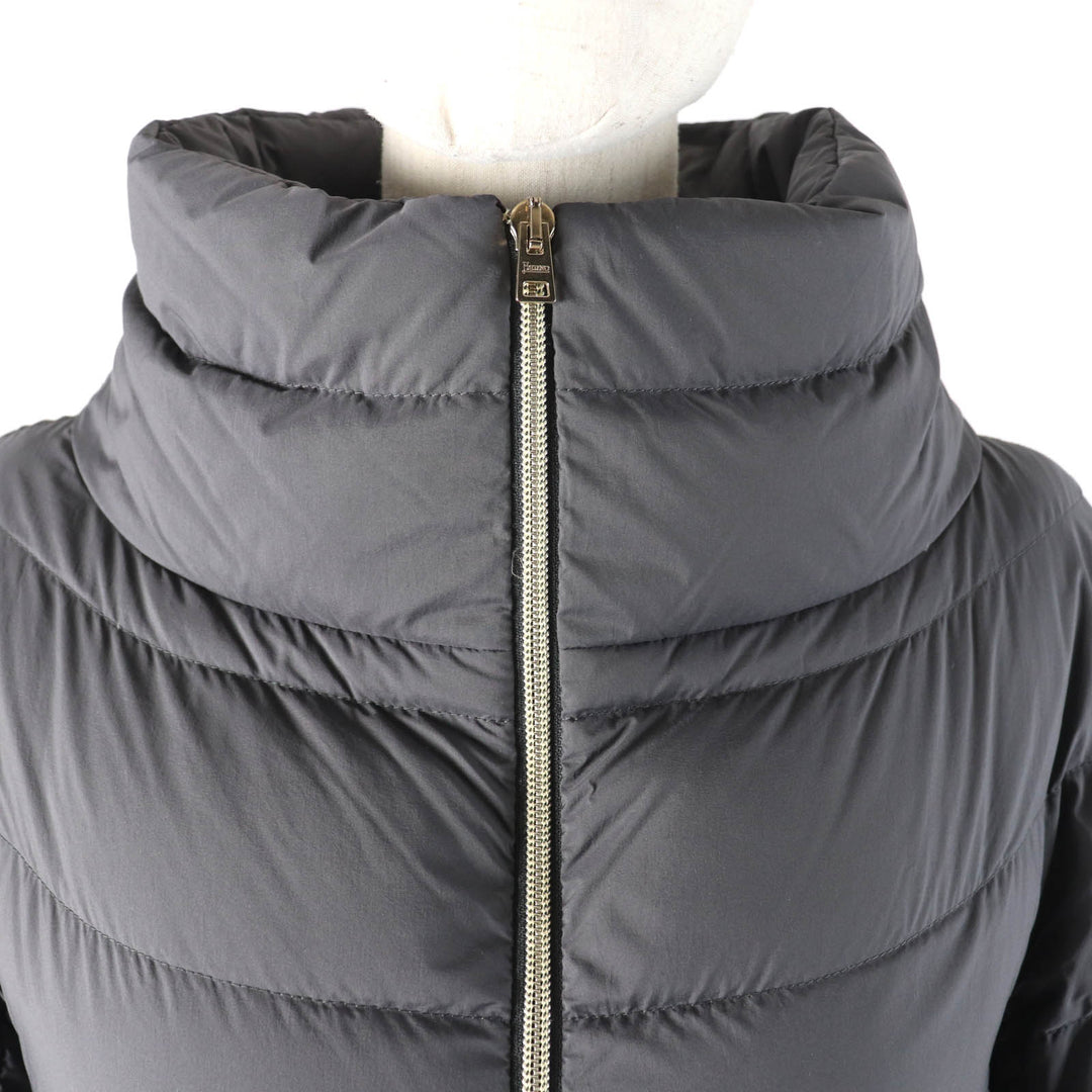 Excellent Herno down coat Stand collar Logo ZIP Wool switching gray wool Women 40 PI0832D