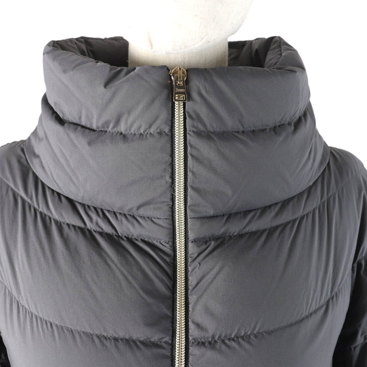 Excellent Herno down coat Stand collar Logo ZIP Wool switching gray wool Women 40 PI0832D