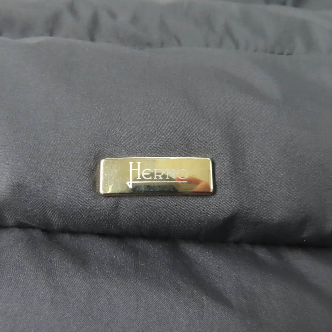 Excellent Herno down coat Stand collar Logo ZIP Wool switching gray wool Women 40 PI0832D