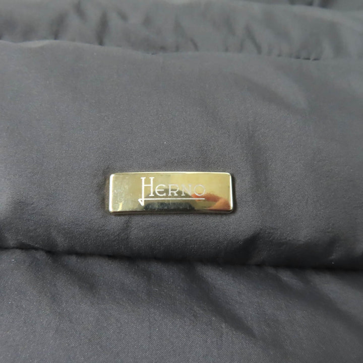 Excellent Herno down coat Stand collar Logo ZIP Wool switching gray wool Women 40 PI0832D