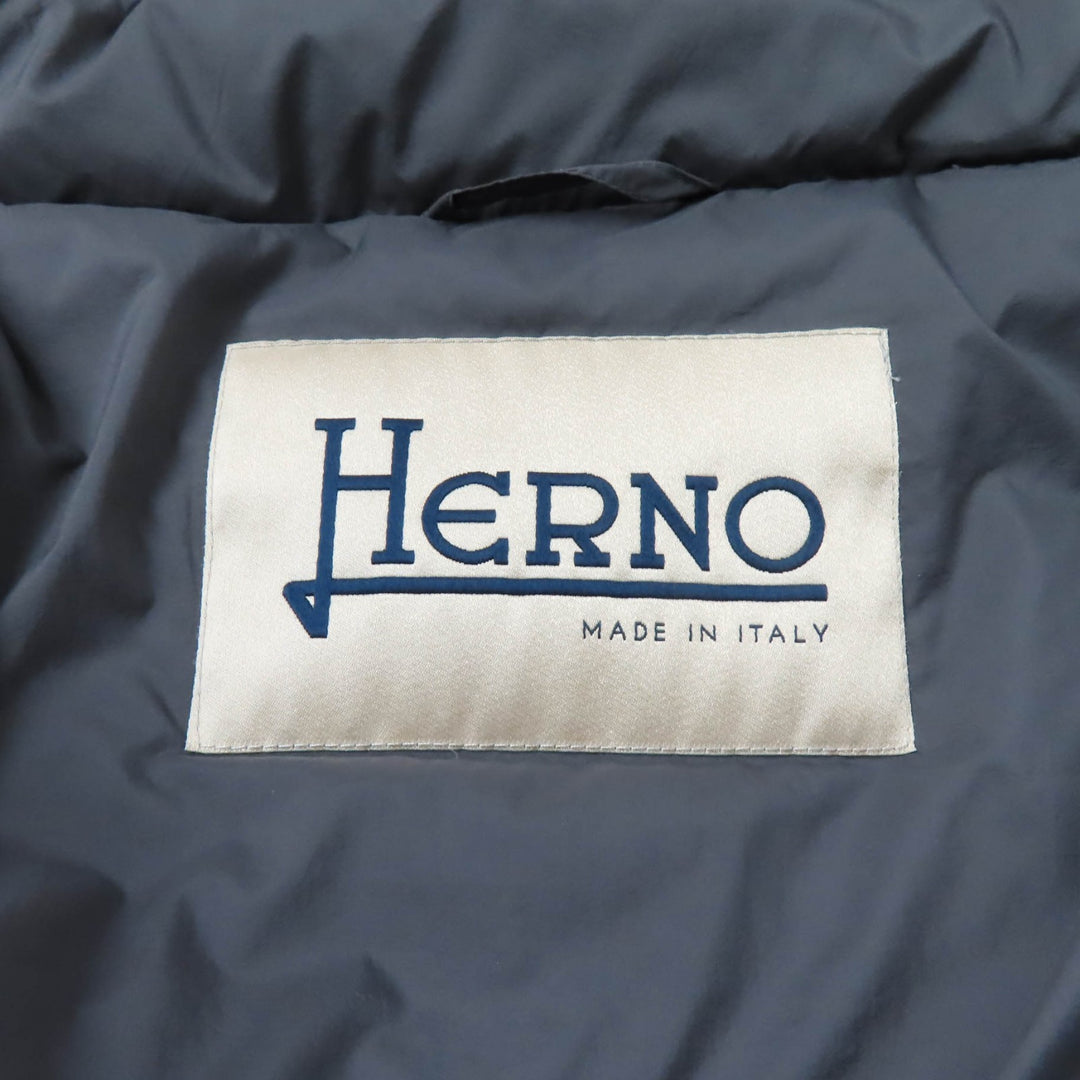 Excellent Herno down coat Stand collar Logo ZIP Wool switching gray wool Women 40 PI0832D