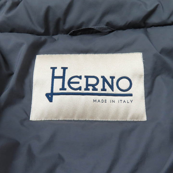 Excellent Herno down coat Stand collar Logo ZIP Wool switching gray wool Women 40 PI0832D