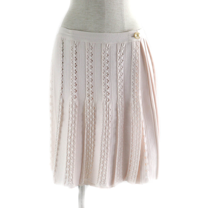 Very Good CHANEL skirt F Pearl COCO Mark Button Knit Baby pink Women 38 P43884
