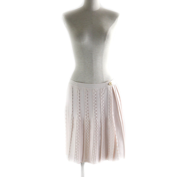 Very Good CHANEL skirt F Pearl COCO Mark Button Knit Baby pink Women 38 P43884