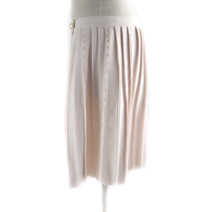 Very Good CHANEL skirt F Pearl COCO Mark Button Knit Baby pink Women 38 P43884