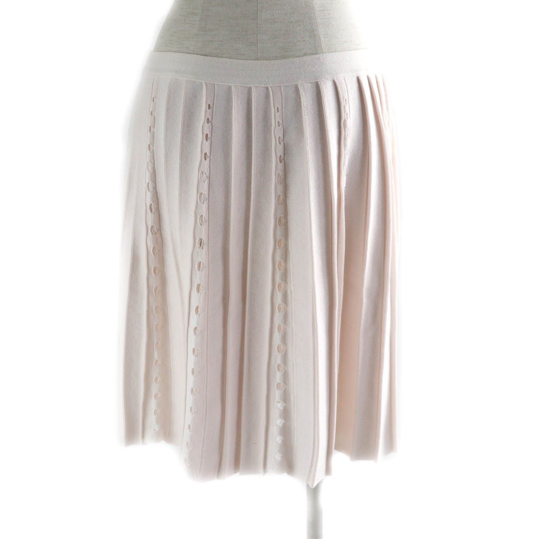 Very Good CHANEL skirt F Pearl COCO Mark Button Knit Baby pink Women 38 P43884
